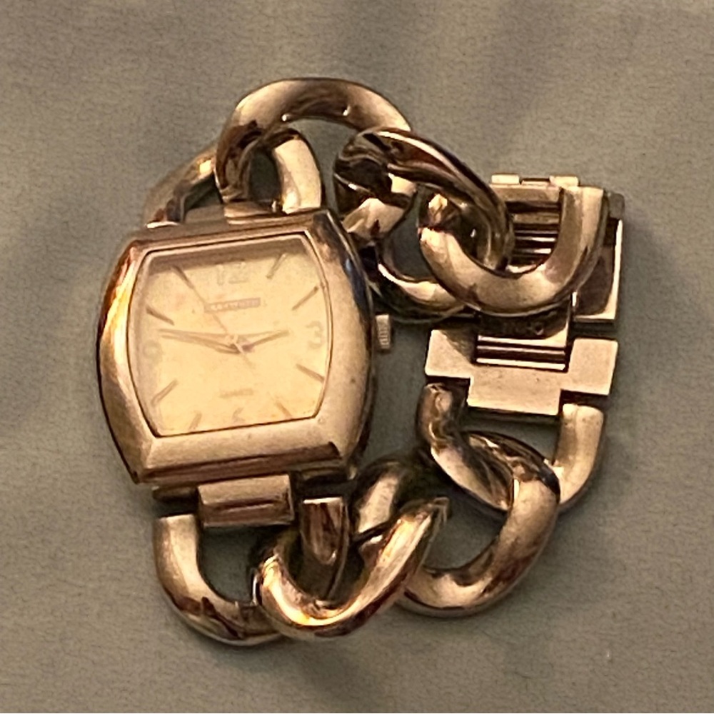 RJ Graziano Chunky Curb Chain Link Watch Stainless Steel Silver Tone Not Working